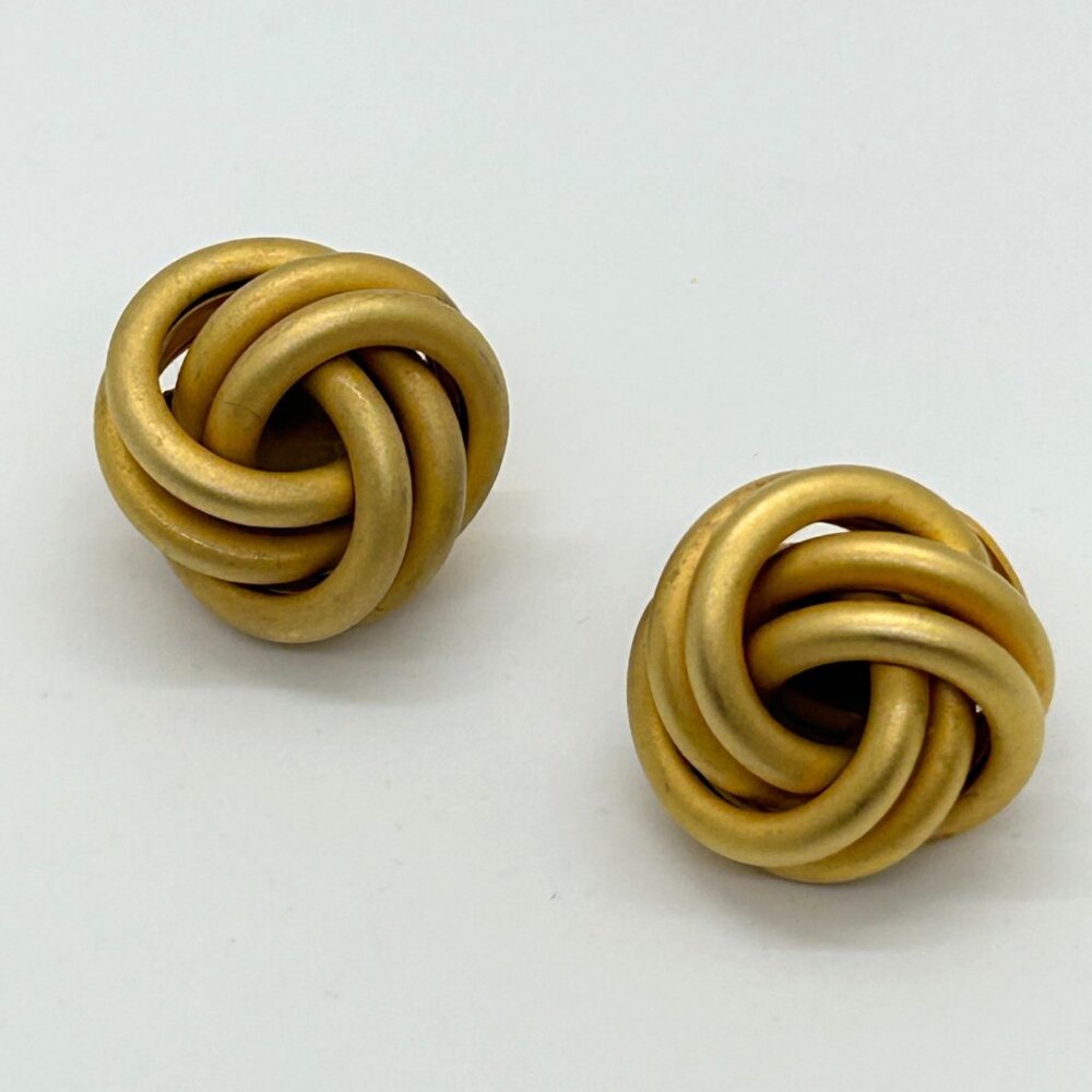 Vintage Matte Gold Knot Earrings Clip-On Brushed Gold-Tone Love Knot Statement